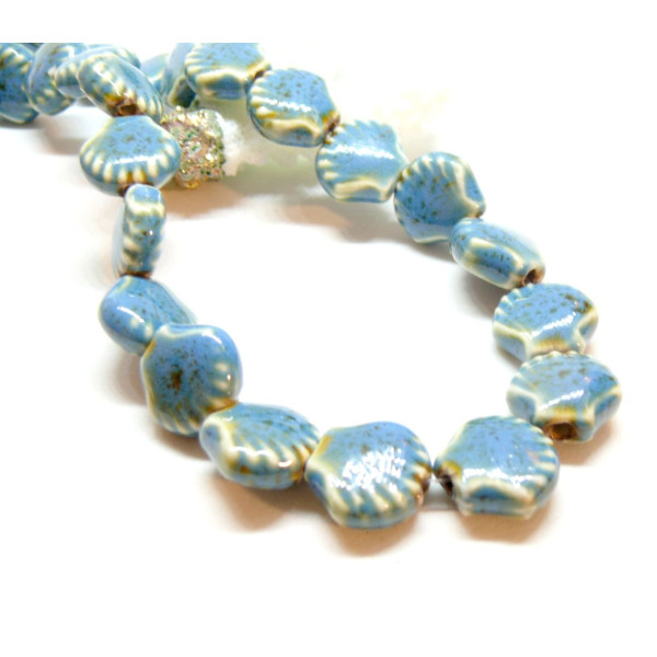 Perles Coquille Saint-Jacques 13 mm – Céramique – Coloris Bleu