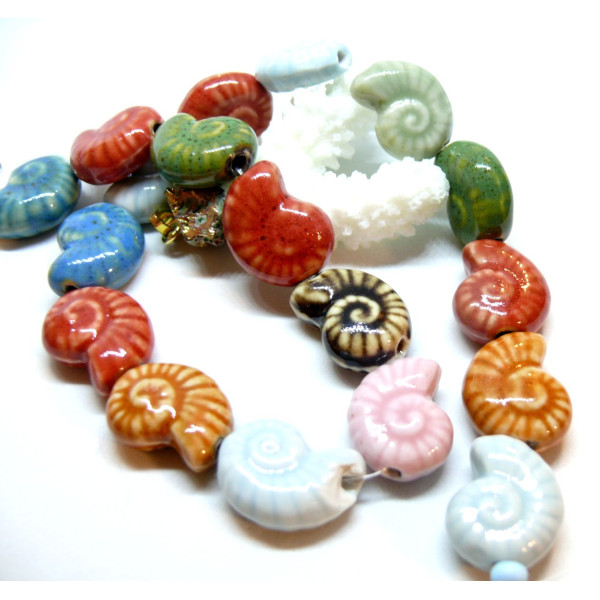 Perles Coquillage 20 mm – Céramique – Coloris Multicolore