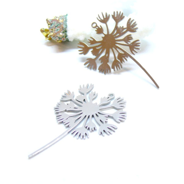 Pendentif Grand Pissenlit 43 mm – Acier Inoxydable  – Finition Argentée