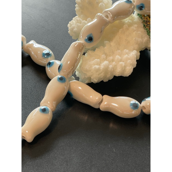 Perles Poisson 19 mm – Céramique – Coloris Blanc Nacré