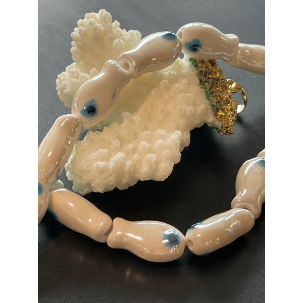 Perles Poisson 19 mm – Céramique – Coloris Blanc Nacré