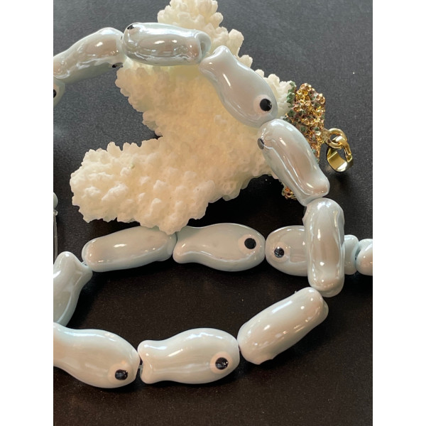 Perles Poisson 19 mm – Céramique – Coloris Bleu Clair Nacré