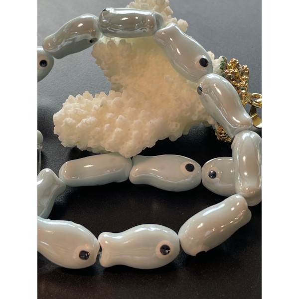 Perles Poisson 19 mm – Céramique – Coloris Bleu Clair Nacré