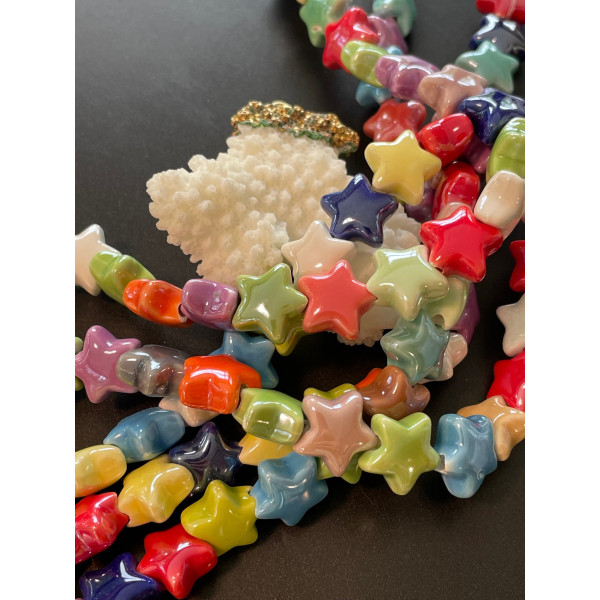 Perles Etoiles 14 mm – Céramique – Coloris Multicolore