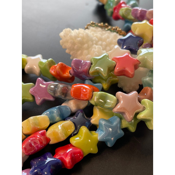 Perles Etoiles 14 mm – Céramique – Coloris Multicolore