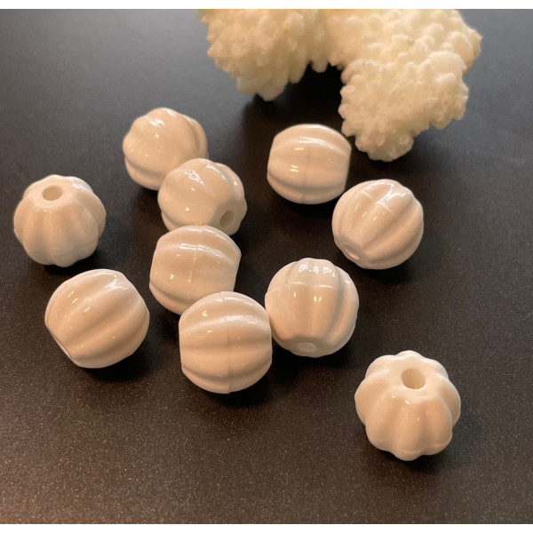 Perles forme Potiron 13 mm – Céramique – Coloris Blanc