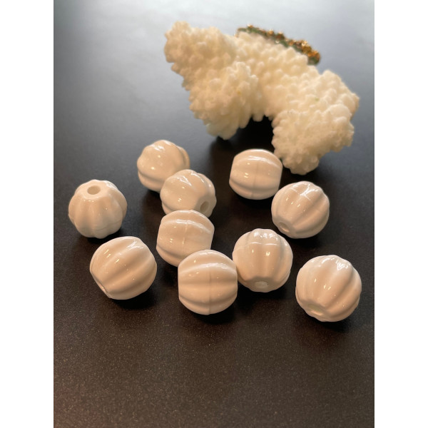 Perles forme Potiron 13 mm – Céramique – Coloris Blanc