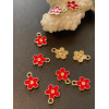 Breloques Fleurs 10 mm – Résine Style Émaillé Rouge – Base Dorée