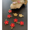 Breloques Fleurs 10 mm – Résine Style Émaillé Rouge – Base Dorée