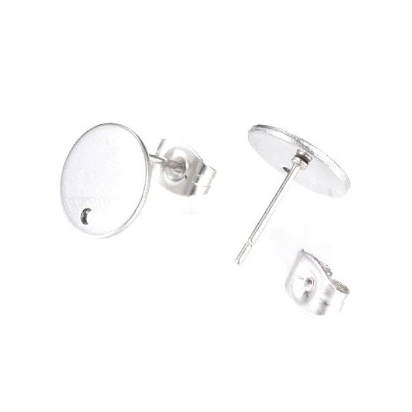 Boucles d'oreille, clou,  puce avec Trou 12mm, Acier Inoxydable coloris Argent Platine vendu avec embouts