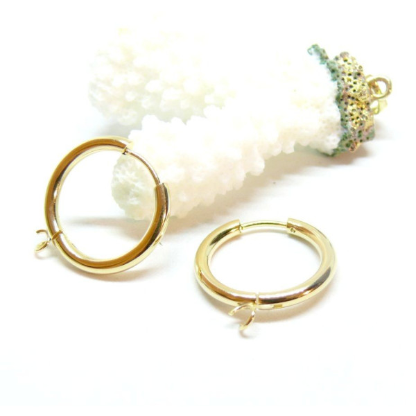 Créoles Rondes avec anneau d'accroche 20mm, épaisseur 2.5mm, Acier Inoxydable 316, Doré à l'or fin 24K