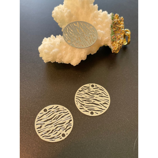 Estampes Pendentifs Connecteurs Filigrane Zèbre 20 mm – Laiton – Coloris argent platine