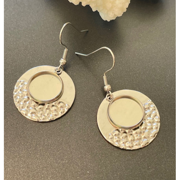 Supports de Boucles d’oreilles Cercle martelé 12 mm – Acier Inoxydable 304 Argenté