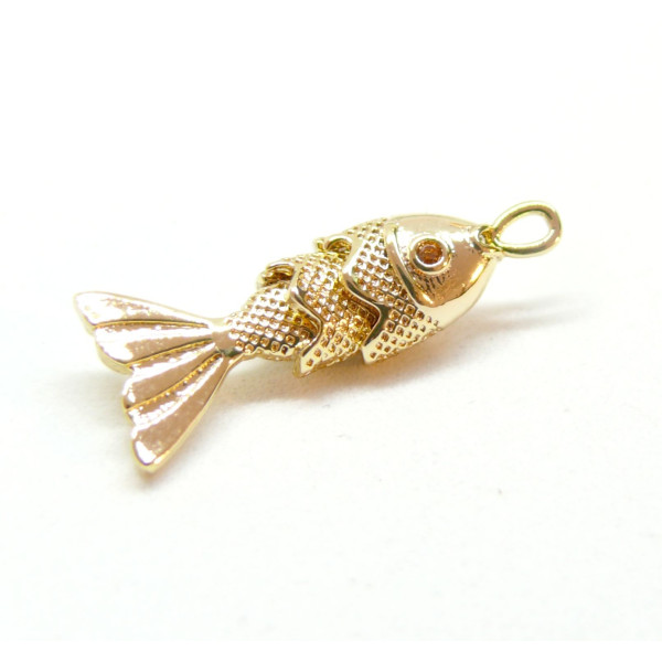 Pendentif Poisson articulé 22mm, Laiton finition doré à l'or fin 18K