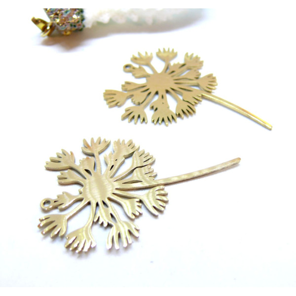 Pendentif Grand Pissenlit 43 mm – Acier Inoxydable  – Doré à l'or fin 18K