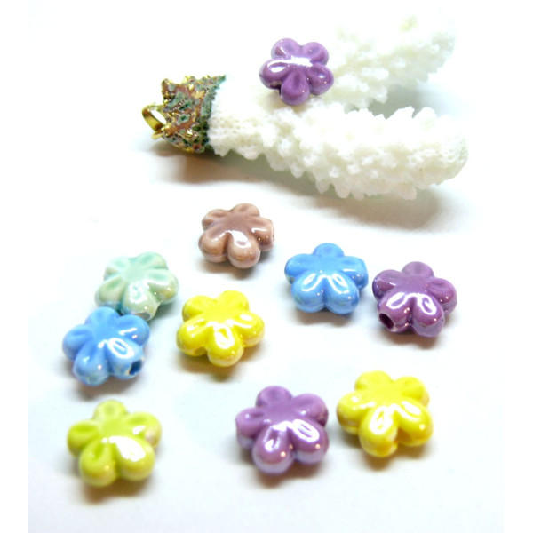Perles Fleurs 11.5 mm – Céramique – Coloris Multicolore