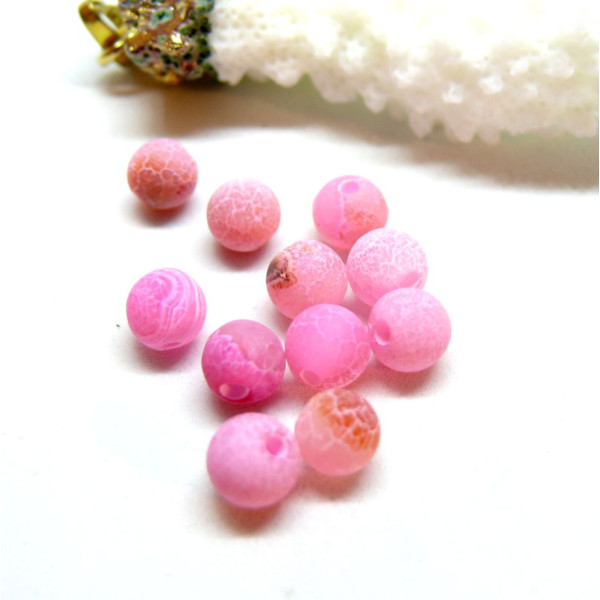Perles Rondes 6 mm – Agate craquelée effet givre – Rose Fuchsia couleur 10