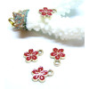 Breloques Fleurs de Sakura 9 mm – Résine Style Émaillé Rouge – Base Dorée