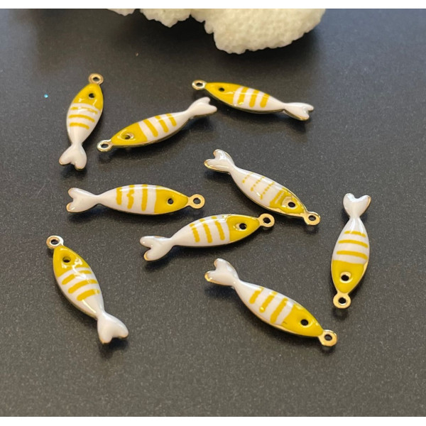 Pendentifs Poisson 18x5mm – Résine émaillée & Acier Inoxydable 304 Doré PVD