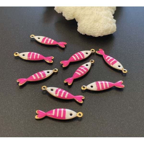 Pendentifs Poissons 18x5mm – Résine Émaillée & Acier Inoxydable 304 Finition Doré PVD