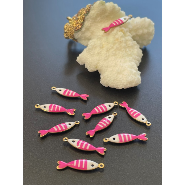 Pendentifs Poissons 18x5mm – Résine Émaillée & Acier Inoxydable 304 Finition Doré PVD