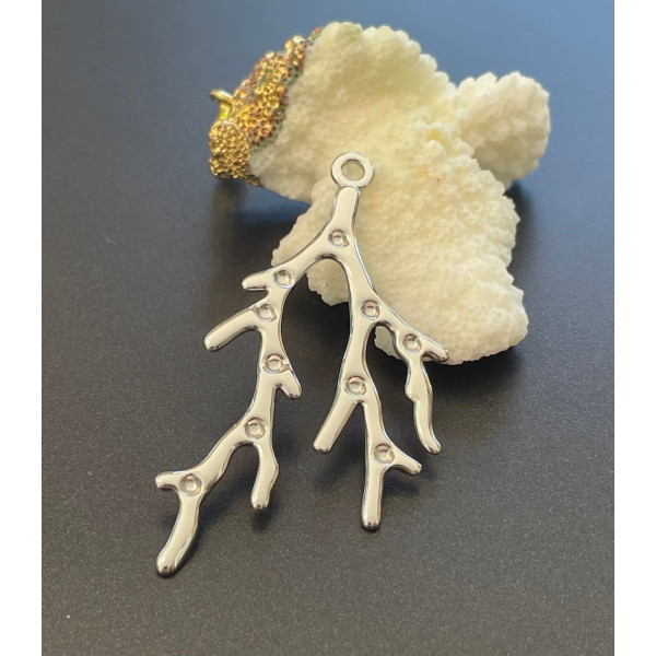 Pendentif Branche de Corail 59mm Acier Inoxydable 304 Argenté