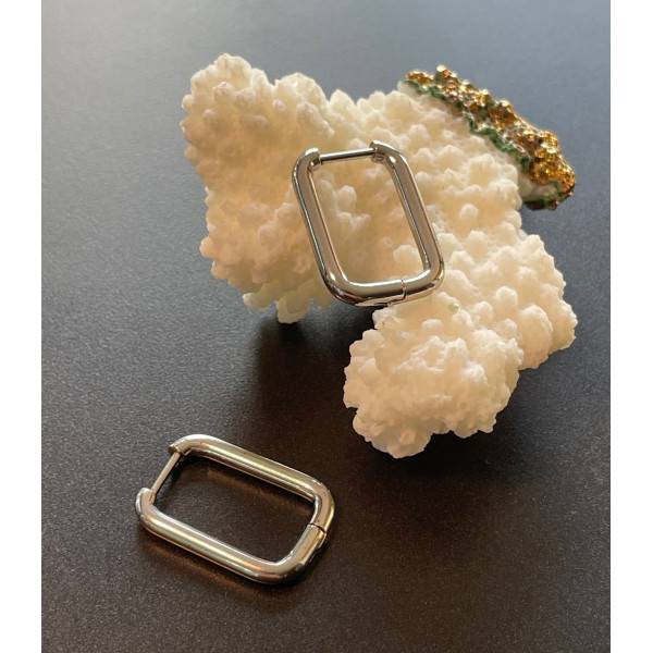 Créoles Ovales Rectangle 22 mm – Épaisseur 2.2 mm – Acier Inoxydable 304 – Finition Argentée