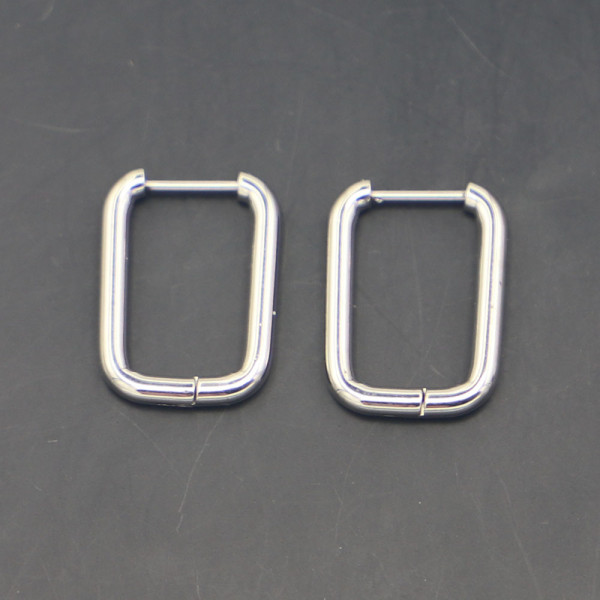 Créoles Ovales Rectangle 22 mm – Épaisseur 2.2 mm – Acier Inoxydable 304 – Finition Argentée