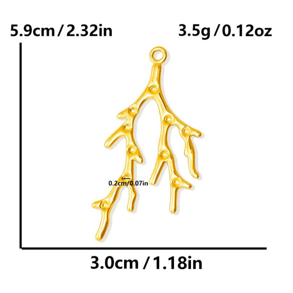 Pendentif Branche de Corail 59mm – Acier Inoxydable 304 Doré Placage IONIQUE