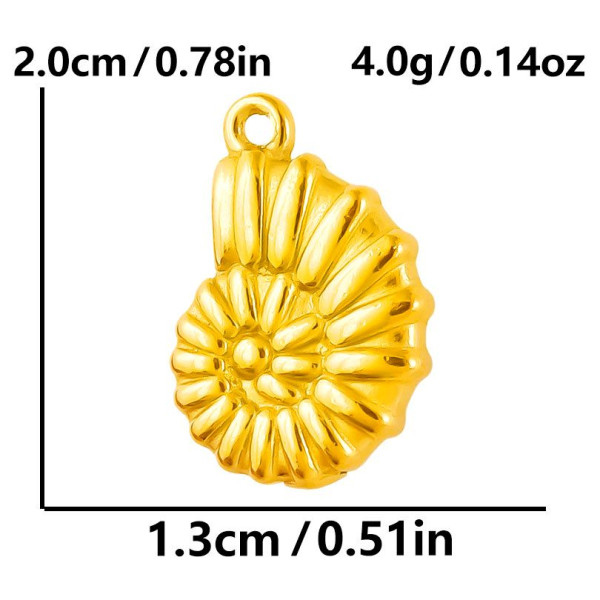 Pendentif Coquillage Biface 3D 20mm – Acier Inoxydable 304 Doré