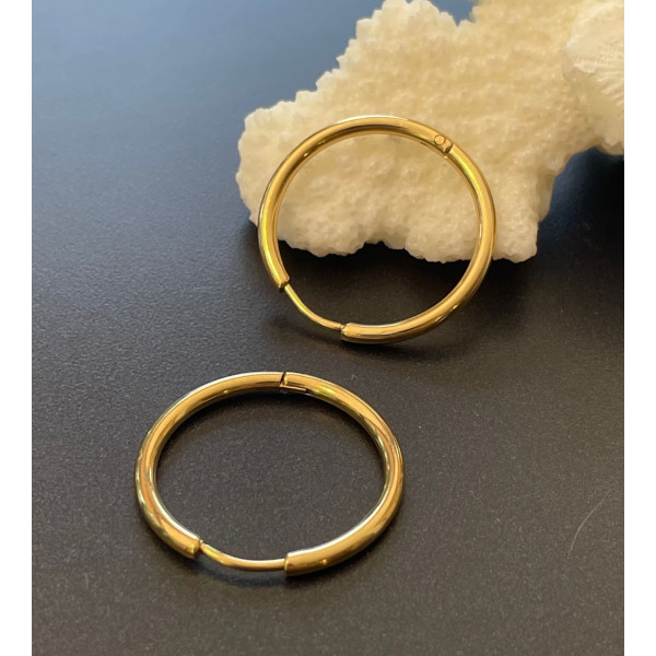 Créoles Rondes 25 mm – Épaisseur 2mm – Acier Inoxydable 316 – Finition Doré