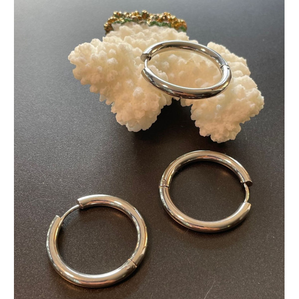 Créoles Rondes 20mm, épaisseur 3mm, Acier Inoxydable 304 finition Argenté