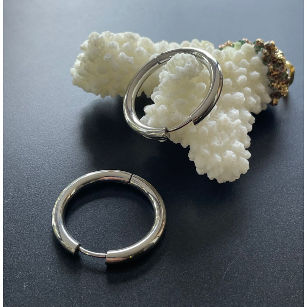 Créoles rondes 24 par  3mm – Acier Inoxydable 304 finition Argentée