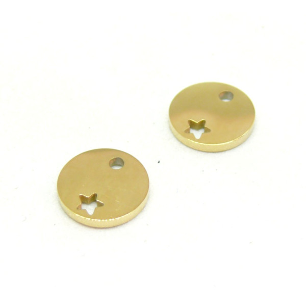 Pendentifs, Médaillon avec étoile 15 mm, Acier Inoxydable coloris Doré