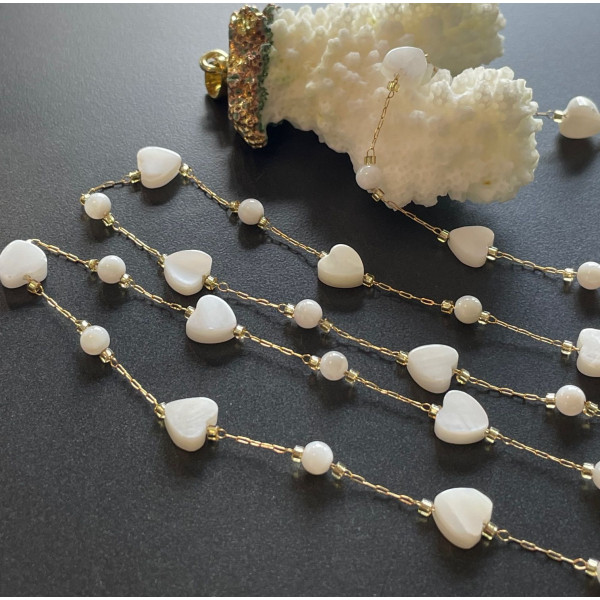 Chaînes avec Nacre billes et Coeur 4 et 6mm – Acier inoxydable 304 doré à l’or fin 18K