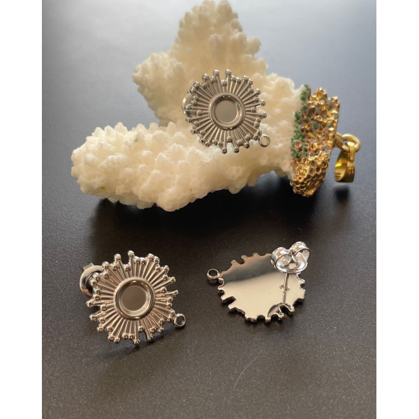 Boucles d’oreilles Puce Soleil avec anneau d'attache et embouts – Acier Inoxydable 304 – Finition Argenté