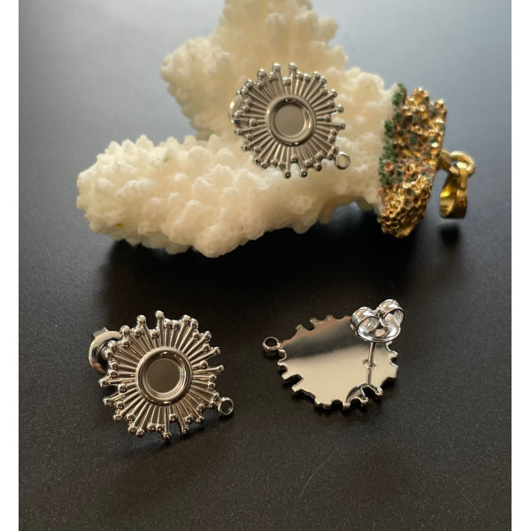 Boucles d’oreilles Puce Soleil avec anneau d'attache et embouts – Acier Inoxydable 304 – Finition Argenté