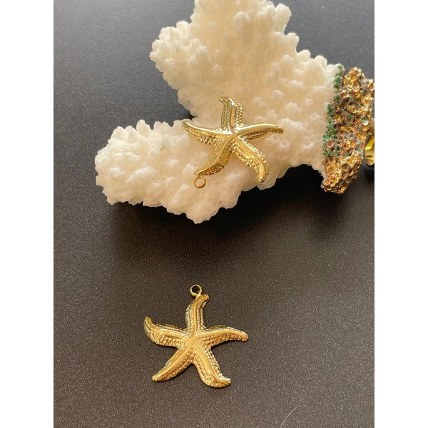 Pendentif étoile de mer 19 mm – Acier Inoxydable 304 doré à l’or fin 14K, placage IONIQUE