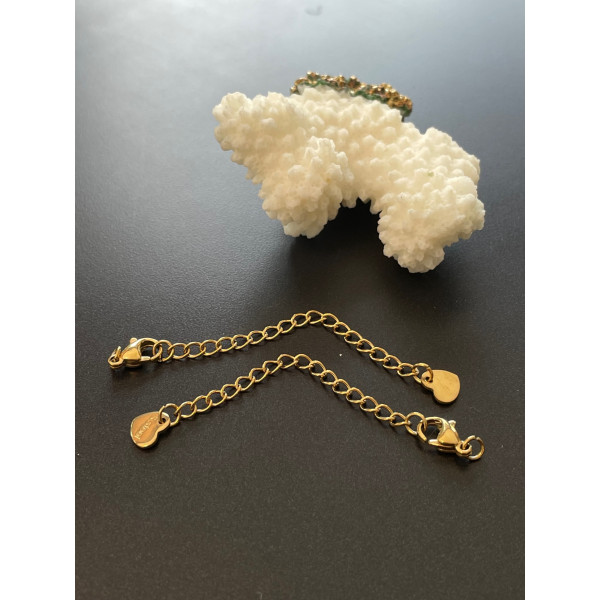 Chaînes d’extension avec fermoir mousqueton 9 mm et cœur – Acier inoxydable 304, doré à l’or fin 24K