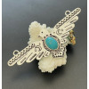 Pendentif connecteur OISEAU ARIZONA DREAM 9.1cm VIEIL ARGENT avec cabochon imitation turquoise