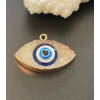 Pendentif Oeil de protection Résine style émaillés 3 par 2cm  coloris Blanc et Doré
