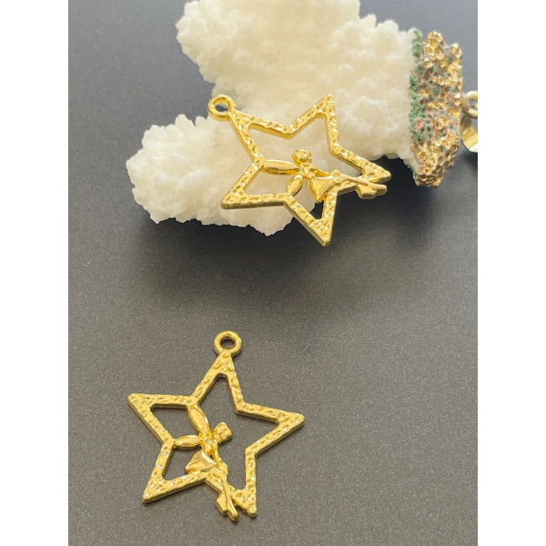 Pendentifs Fées sur Etoile 28 mm métal coloris Doré