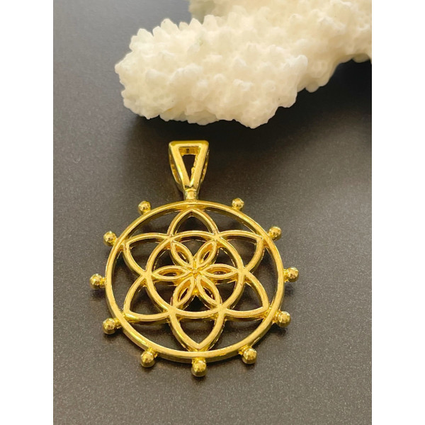 Pendentifs, breloque, medaillon MANDALA, métal  couleur DORE