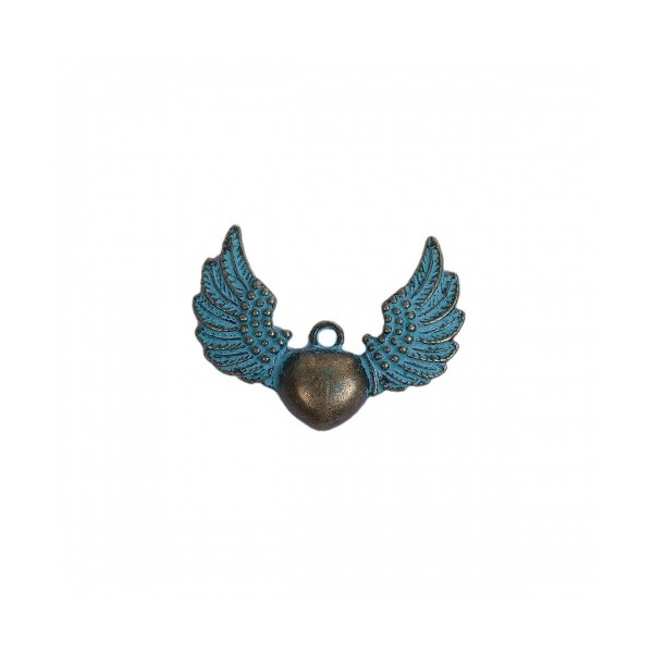 Pendentifs COEUR avec AILE PATINE ANCIENNE metal couleur Bronze