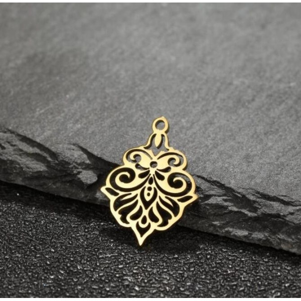 Pendentif Arabesque 17 mm – Acier inoxydable 304, finition Dorée