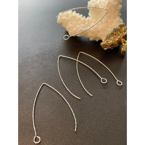 Boucles d'oreille Dormeuse Grand crochet à décorer 40mm striées – Acier Inoxydable 316 Argenté
