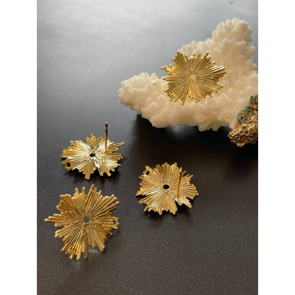Boucles d’oreille Puce Art Déco Soleil 20mm avec trou d'attache – Laiton Doré à l’or fin 18K