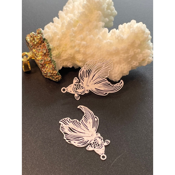 Estampes filigrane, Poissons de Combat 26 mm, Acier Inoxydable coloris BLANC