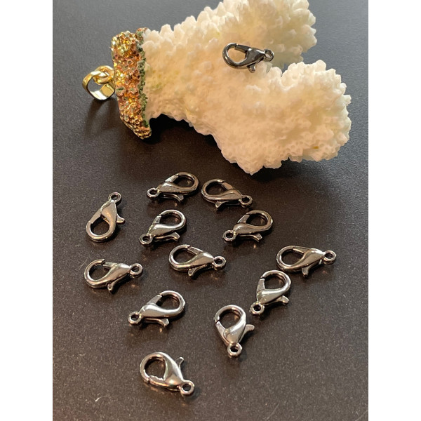 Fermoirs mousquetons 12mm metal couleur  GUN Métal