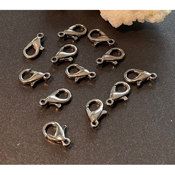 Fermoirs mousquetons 12mm metal couleur  GUN Métal